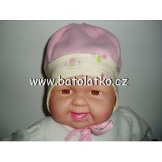 Fleecová čepička na zavazování s bavlněným lemem (obrázky zvířátek) AUTEX BABY